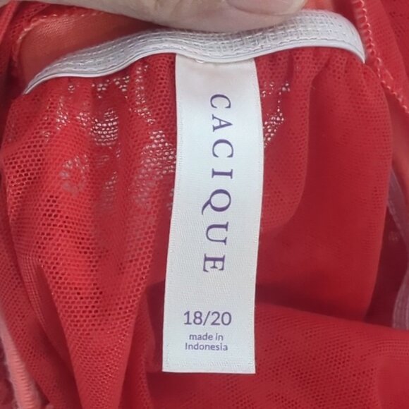 Cacique 18/20/2X Chemise  Bright Red Lace Overlay Strappy Back - Picture 3 of 4